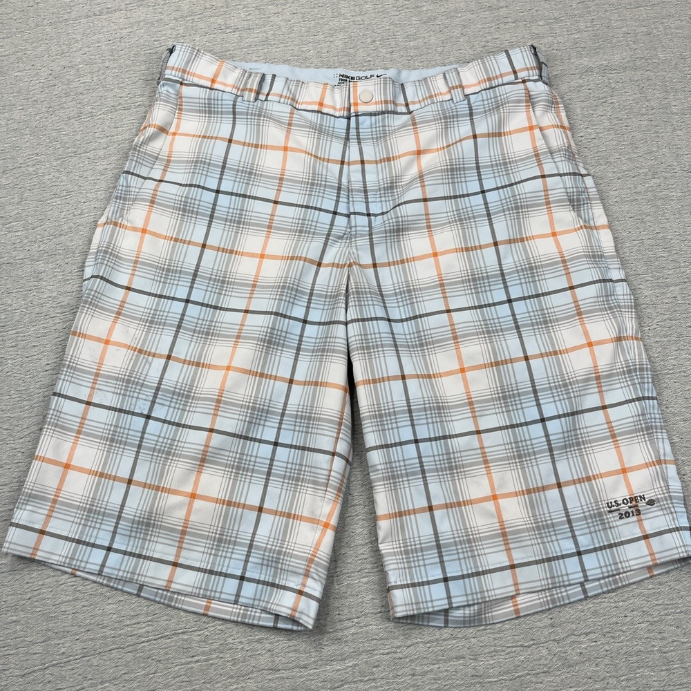 Nike Golf Mens Shorts 33x12 Tour Performance Blue Plaid 2013 US Open Logo